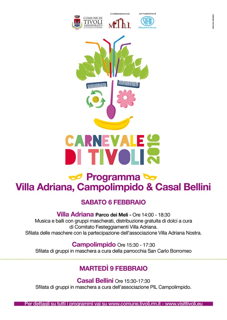 Carnevale di Tivoli 2016 - Programma Villa Adriana, Campolimpido e Casal Bellini